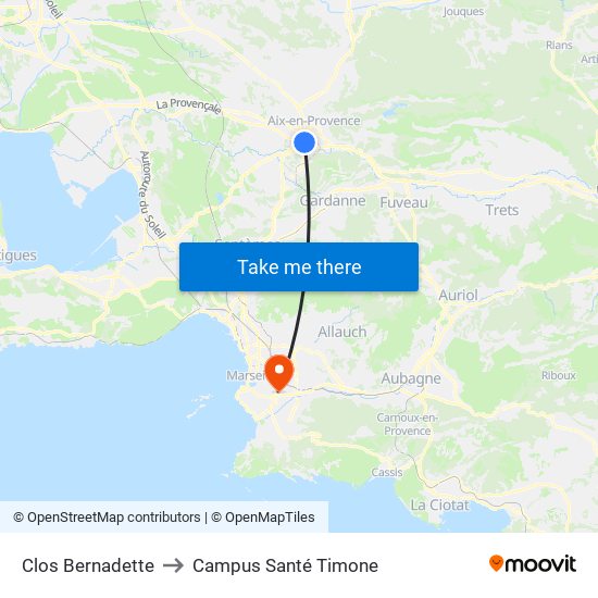Clos Bernadette to Campus Santé Timone map