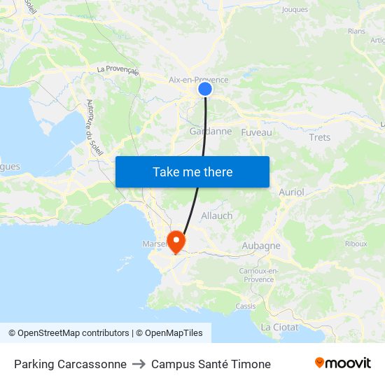 Parking Carcassonne to Campus Santé Timone map