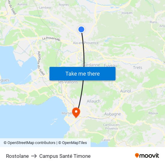 Rostolane to Campus Santé Timone map