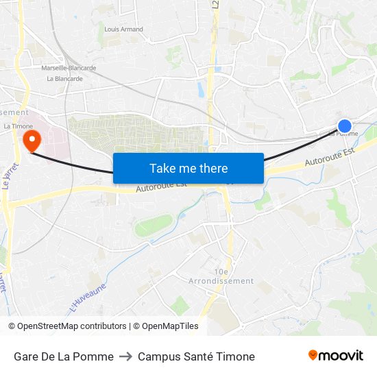 Gare De La Pomme to Campus Santé Timone map