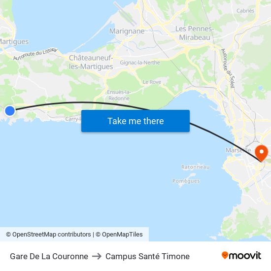 Gare De La Couronne to Campus Santé Timone map