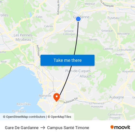 Gare De Gardanne to Campus Santé Timone map