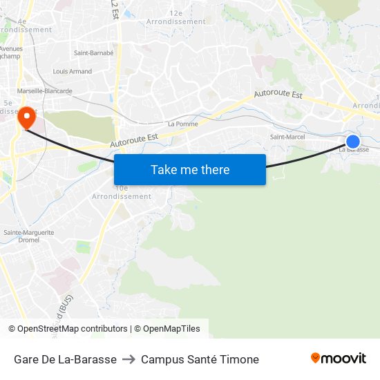 Gare De La-Barasse to Campus Santé Timone map