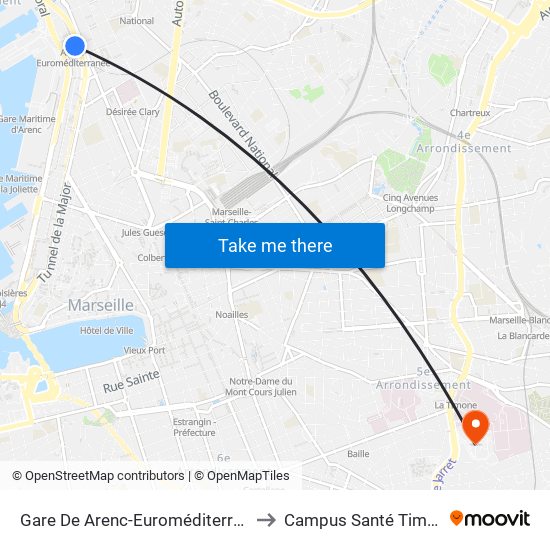 Gare De Arenc-Euroméditerranée to Campus Santé Timone map