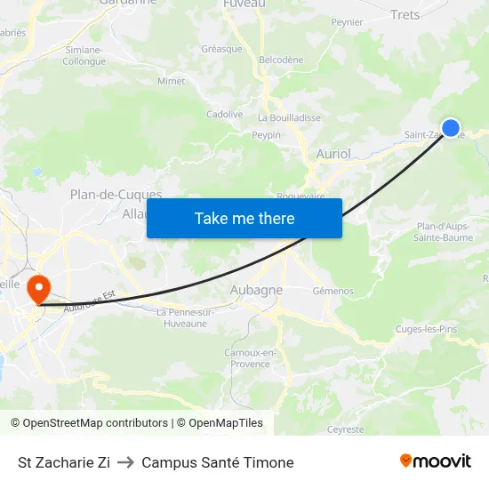 St Zacharie Zi to Campus Santé Timone map