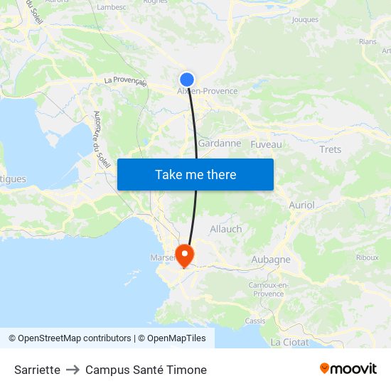 Sarriette to Campus Santé Timone map