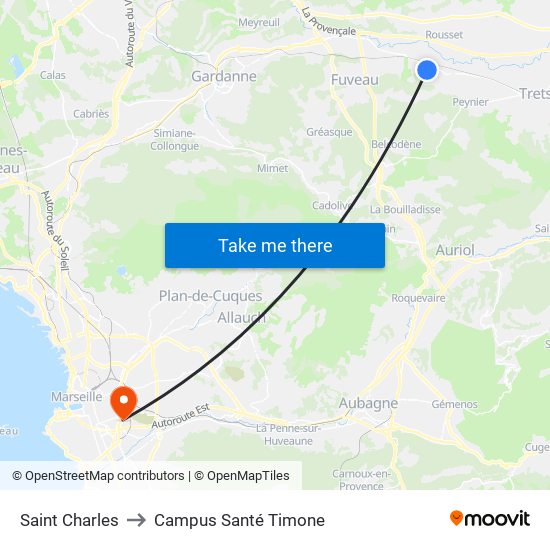 Saint Charles to Campus Santé Timone map