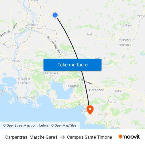 Carpentras_Marche Gare1 to Campus Santé Timone map