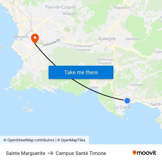 Sainte Marguerite to Campus Santé Timone map