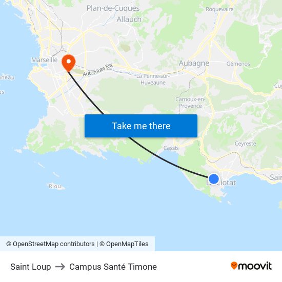 Saint Loup to Campus Santé Timone map