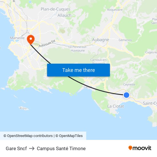 Gare Sncf to Campus Santé Timone map