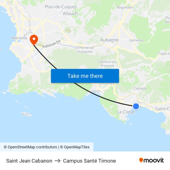 Saint Jean Cabanon to Campus Santé Timone map