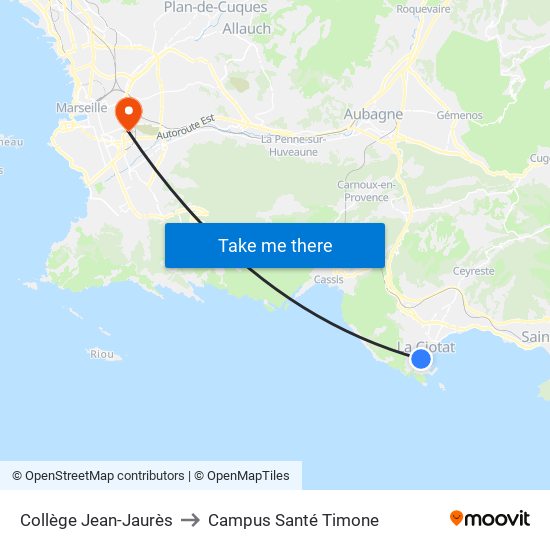 Collège Jean-Jaurès to Campus Santé Timone map