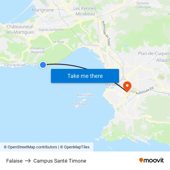 Falaise to Campus Santé Timone map