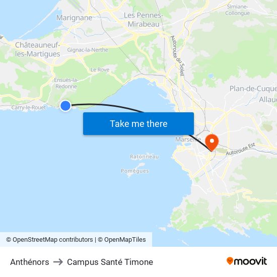 Anthénors to Campus Santé Timone map