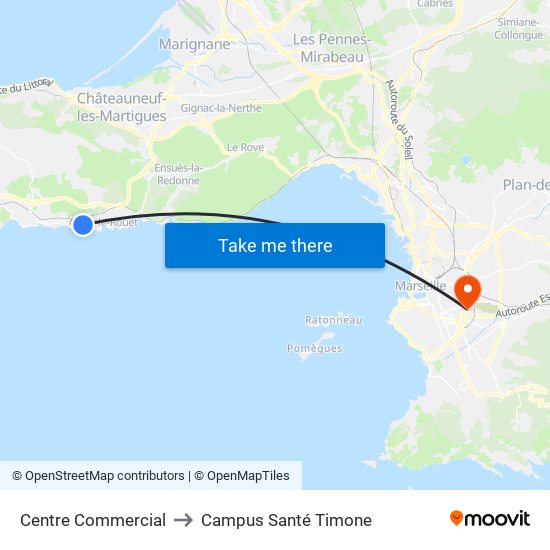 Centre Commercial to Campus Santé Timone map