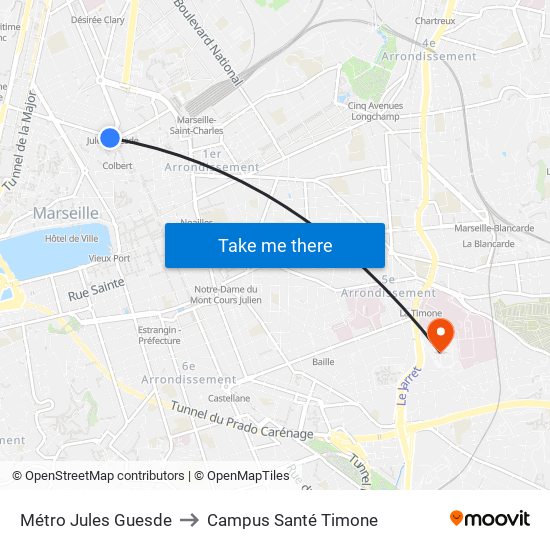Métro Jules Guesde to Campus Santé Timone map