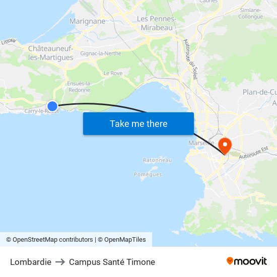 Lombardie to Campus Santé Timone map
