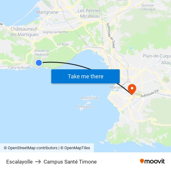 Escalayolle to Campus Santé Timone map