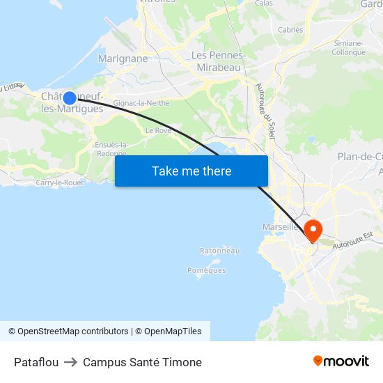 Pataflou to Campus Santé Timone map