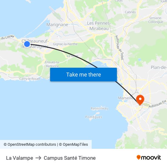 La Valampe to Campus Santé Timone map