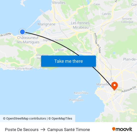Poste De Secours to Campus Santé Timone map