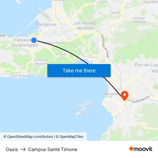 Oasis to Campus Santé Timone map
