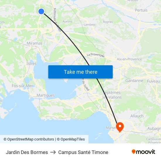 Jardin Des Bormes to Campus Santé Timone map
