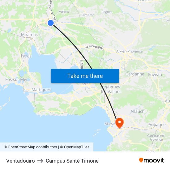 Ventadouïro to Campus Santé Timone map