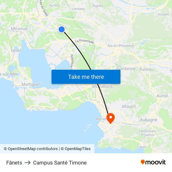 Fânets to Campus Santé Timone map