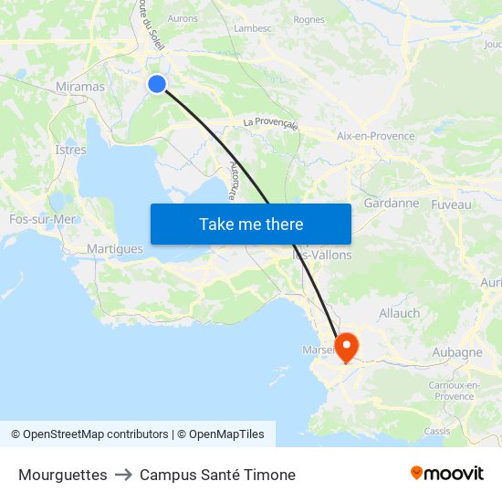 Mourguettes to Campus Santé Timone map
