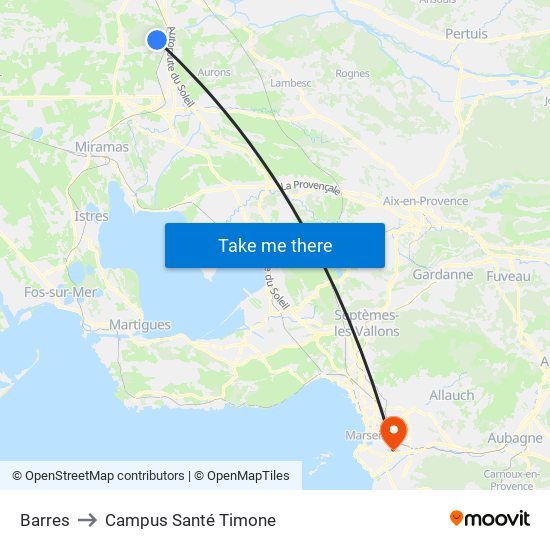 Barres to Campus Santé Timone map