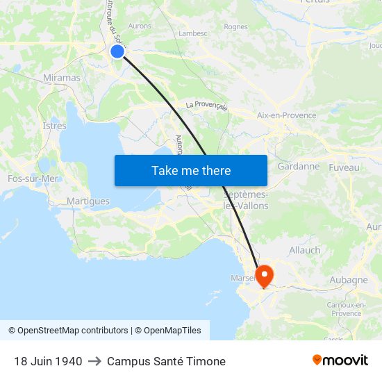 18 Juin 1940 to Campus Santé Timone map