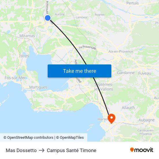 Mas Dossetto to Campus Santé Timone map