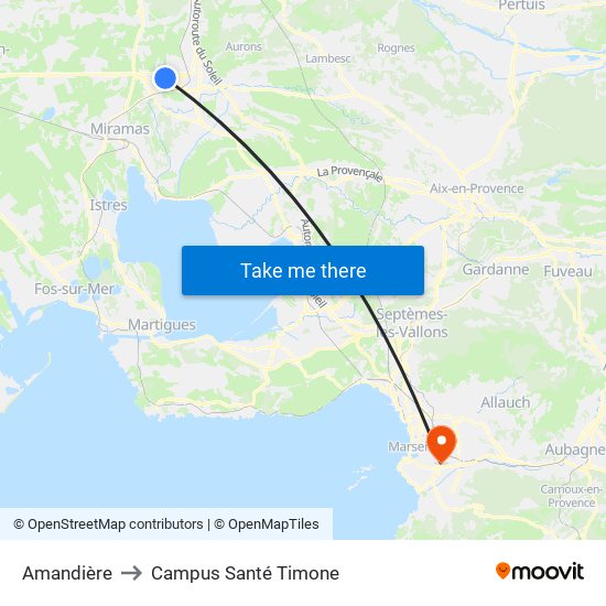 Amandière to Campus Santé Timone map