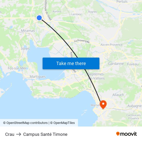 Crau to Campus Santé Timone map