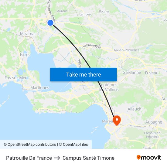 Patrouille De France to Campus Santé Timone map