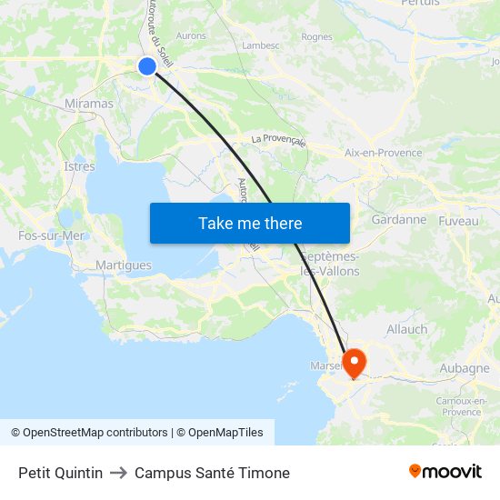 Petit Quintin to Campus Santé Timone map