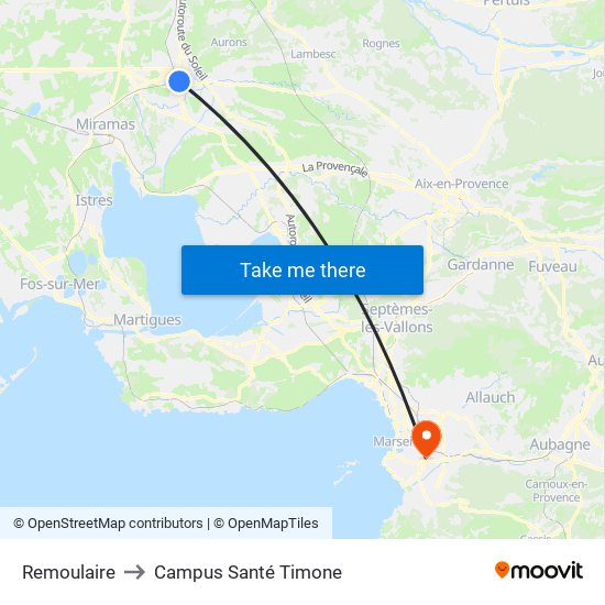 Remoulaire to Campus Santé Timone map