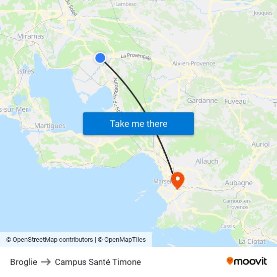Broglie to Campus Santé Timone map