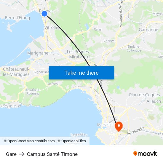 Gare to Campus Santé Timone map