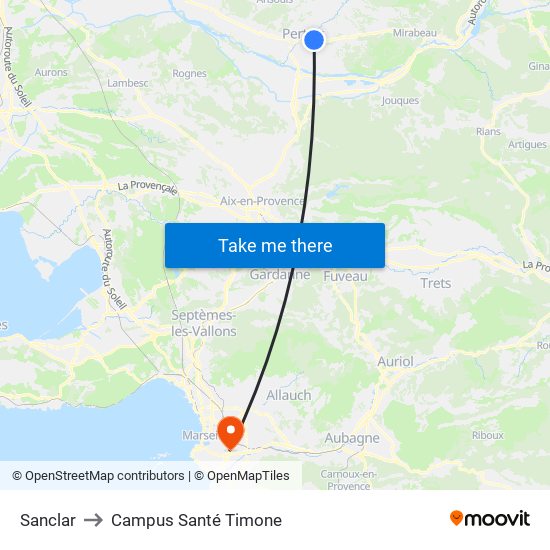 Sanclar to Campus Santé Timone map