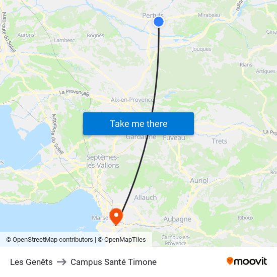 Les Genêts to Campus Santé Timone map