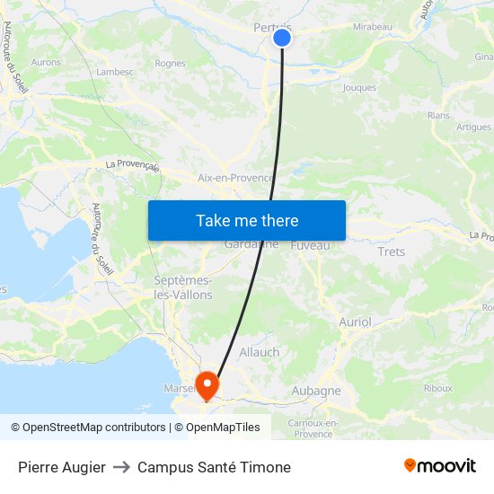 Pierre Augier to Campus Santé Timone map