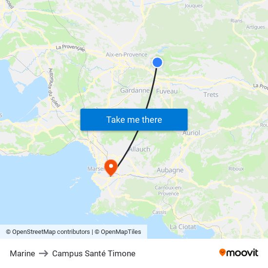 Marine to Campus Santé Timone map