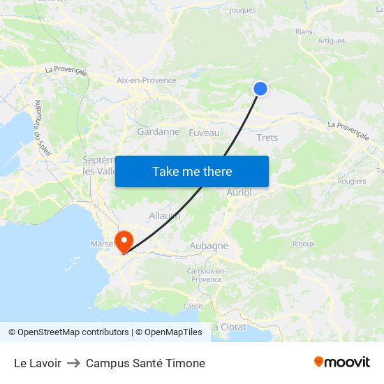 Le Lavoir to Campus Santé Timone map