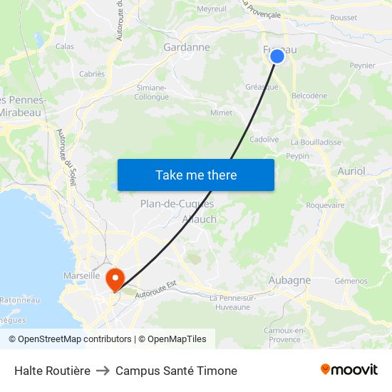 Halte Routière to Campus Santé Timone map