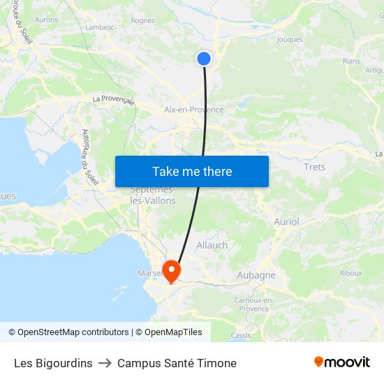 Les Bigourdins to Campus Santé Timone map