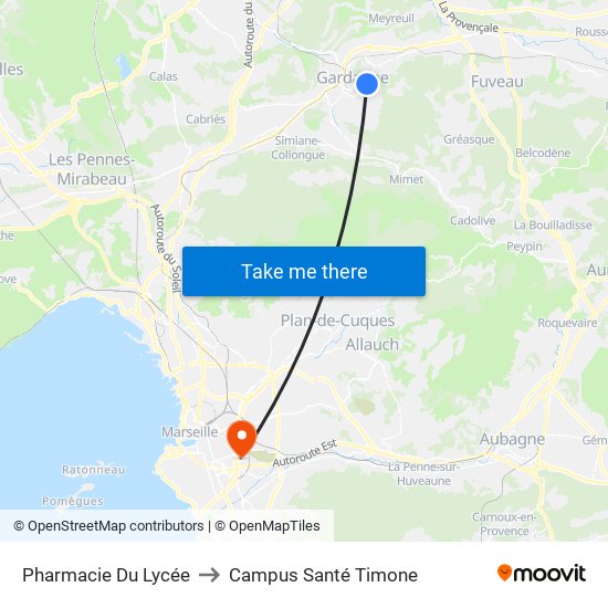 Pharmacie Du Lycée to Campus Santé Timone map