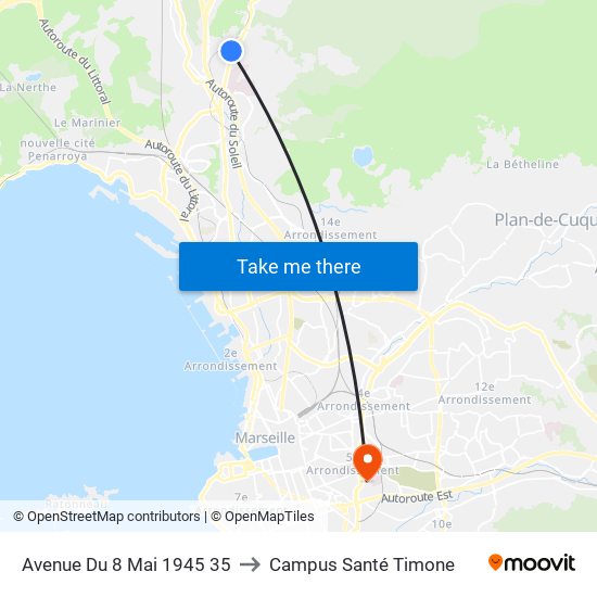 Avenue Du 8 Mai 1945 35 to Campus Santé Timone map